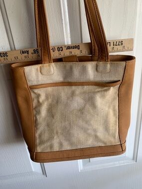 Coach Leather Patch Interior Bag - Tan Leather & Fine Canvas. Classic Design!